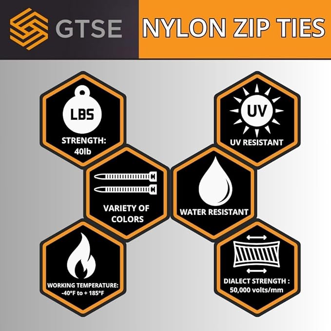 GTSE 8 Inch White/Clear Zip Ties, 1,000 Bulk Pack, 40lb Strength, UV Resistant Small Nylon Cable Ties, Self-Locking 8" Tie Wraps