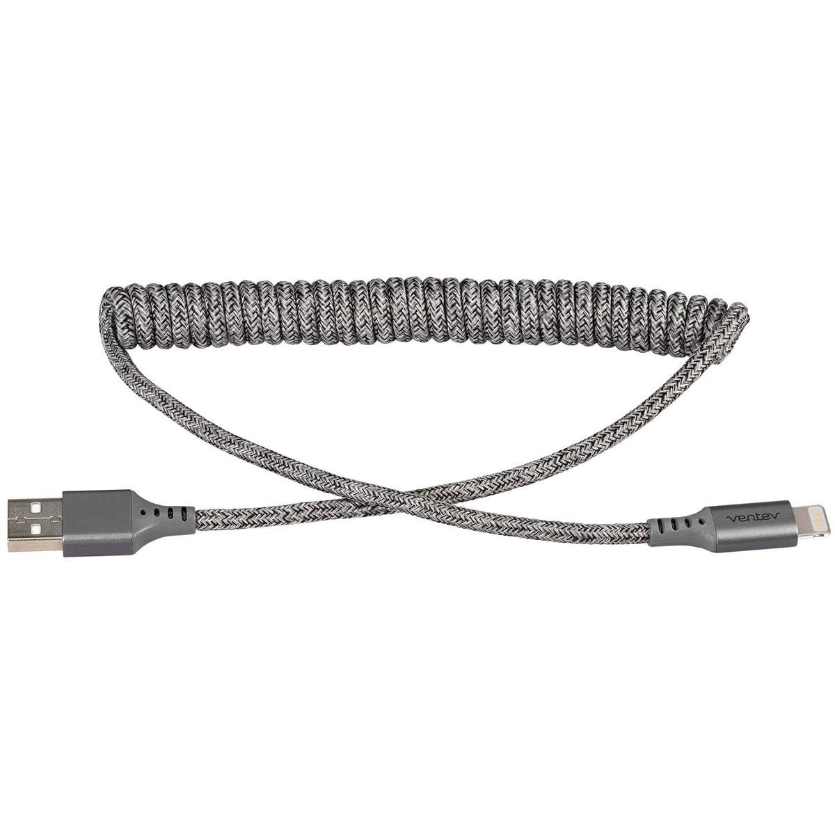 Ventev USB A to Apple Lightning High-Speed Helix Travel Cable for iPhone 1-14, AirPods, iPads and More devicess (Heather Gray)