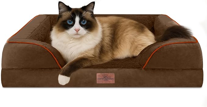 Comfort Expression Orthopedic Dog Bed for Small Dogs 20x14 Inch, Waterproof Supportive Egg Crate Foam Small Pet Bed with Removable Bolsters, Dog Couch with Washable Cover & Non-Slip Bottom, Dark Brown