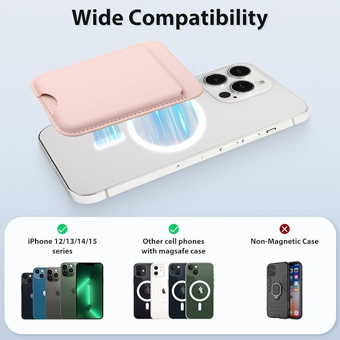 Magnetic Wallet Compatible with Apple Magsafe,2Pack Mag Safe Card Holder for iPhone 15/14/13/12 Pro/Max/Plus/Case,Vegan Leather RFID Phone Wallet Fits 4 Cards - White+Pink