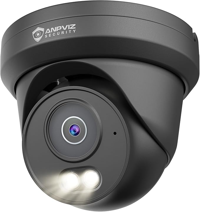 Anpviz 6MP PoE IP Camera Black, Full Metal Turret Security IP Camera Outdoor Indoor, Smart Dual Light Color Night Vision, AI Human Vehicle Detection, Built-in Mic, 2.8mm Lens, IP66 Waterproof, NDAA