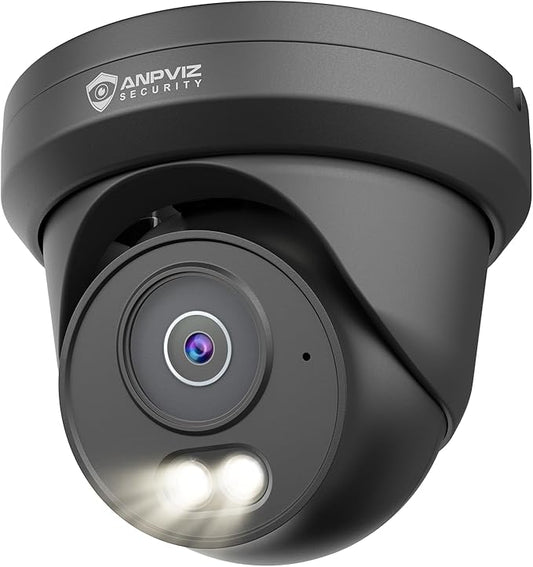 Anpviz 6MP PoE IP Camera Black, Full Metal Turret Security IP Camera Outdoor Indoor, Smart Dual Light Color Night Vision, AI Human Vehicle Detection, Built-in Mic, 2.8mm Lens, IP66 Waterproof, NDAA