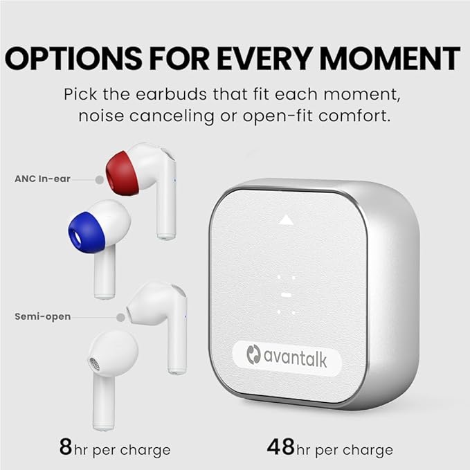 Avantalk Infinity - Auracast Wireless Earbuds, 2 Pairs Bluetooth 5.3 Headphones with Qualcomm aptX Adaptive, Active Noise Canceling, Semi-Open Design, App Control, 48H