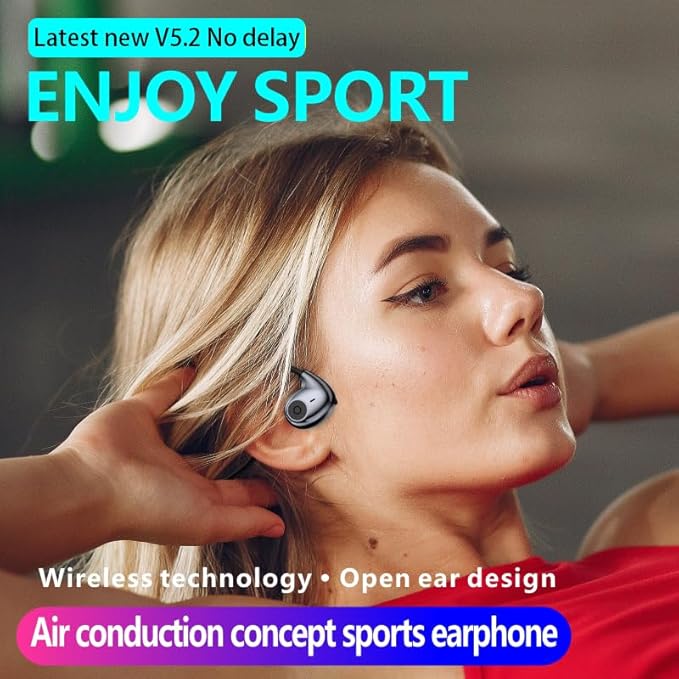 Open Ear Headphones Wireless Bluetooth, Air Conduction Headset Wireless Earbuds, Sports Headphones with HD Stereo Sound, Secure Fit Earhooks, 24H Playtime, Calling for Gym(Black)