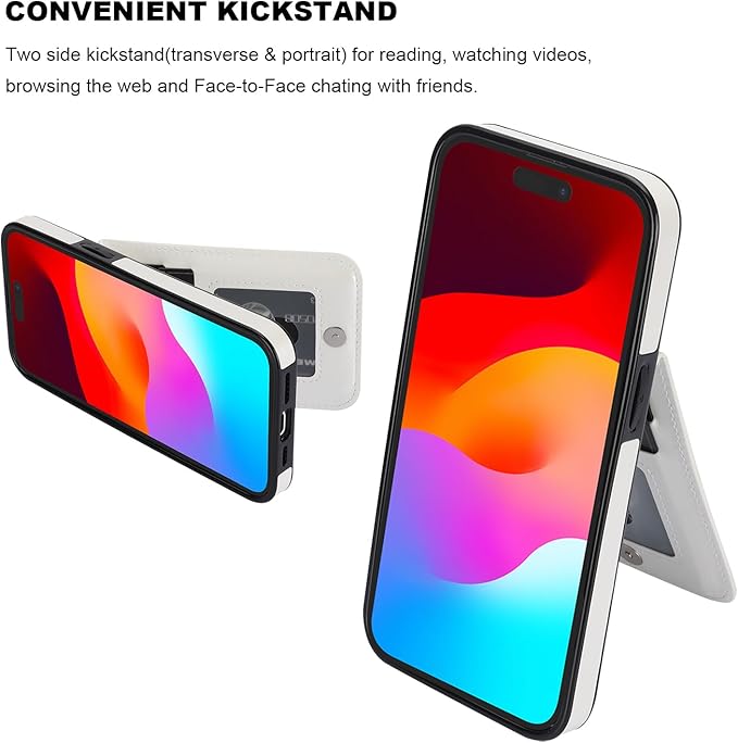 KIHUWEY Compatible with iPhone 15 Case Wallet with Credit Card Holder, Flip Premium Leather Magnetic Clasp Kickstand Heavy Duty Protective Cover for iPhone 15 6.1 Inch (White)
