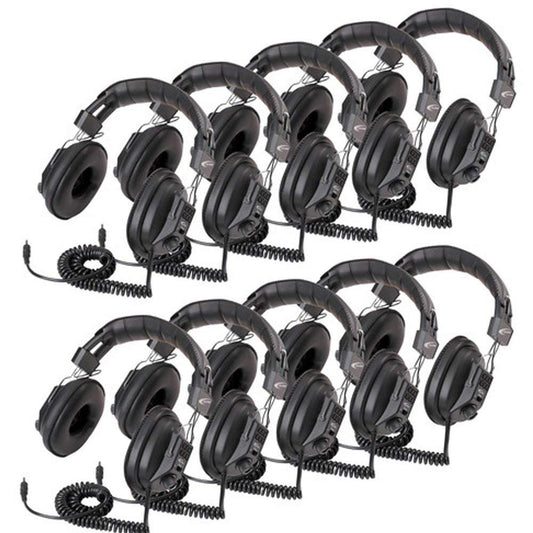 Califone 3068AV Switchable Stereo/Mono Headphones, Padded Headband, Fully Adjustable, Mono/Stereo Switch, 10 Foot Coiled Cord, 3.5mm Plug, Dual Volume Controls, Black, Pack of 10