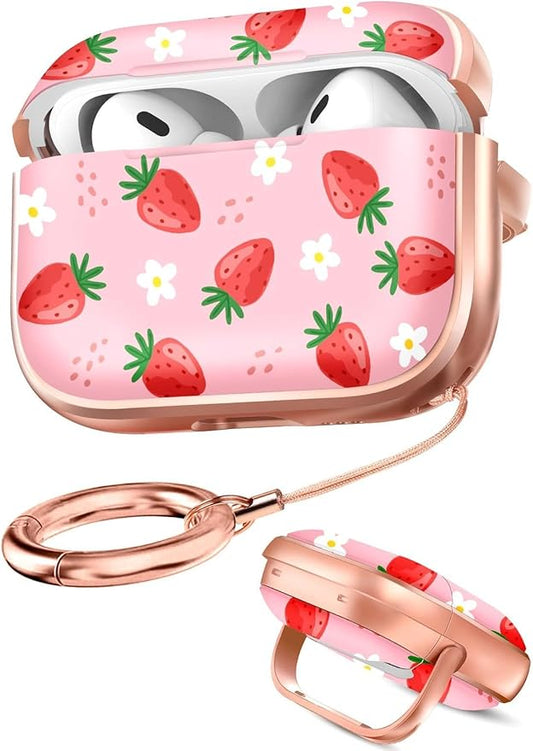 Coralogo for AirPods Pro2/Pro Case with Safety Lock - Cute Cartoon for AirPods Pro1/2 Generation for Women Girls Fashion Stylish Strawberry Pattern Design Kawaii Girly Girlish Hard Protective Cover