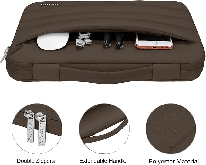 MOSISO Compatible with MacBook Air 13 inch Case M5 2026 M4 2025 M3 M2 2024-2022 A3449 A3240 A3113 A2681, Hard Case&Puffy Bag&Keyboard Cover&Webcam Cover&ScreenFilm for MacBook Air 13.6, Beige Brown