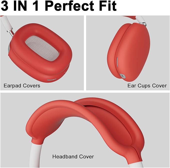 ATUAT for AirPods Max Headphones Case, Protective Silicone Case Cover Skin Accessories Anti-Scratch for Women Men for Apple AirPods Max 2024/2020 (USB-C/Lightning), Red