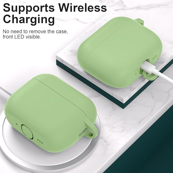 ATUAT for AirPods Pro 3 Case Cover with Cleaner, Protective Soft Silicone Skin with Keychain for Women Men for Apple AirPods Pro 3rd Generation Case(2025), Front LED Visible, Matcha