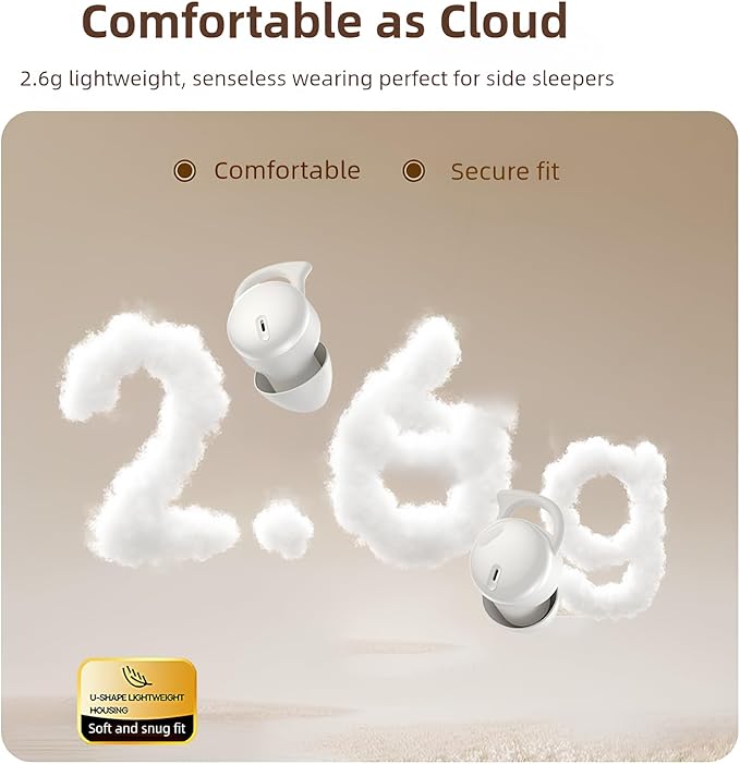 Sleepals Touch Wireless Sleep Earbuds with Smart Charging Case, Noise Reducing Headphones for Side Sleepers, Touch Screen Display (White)