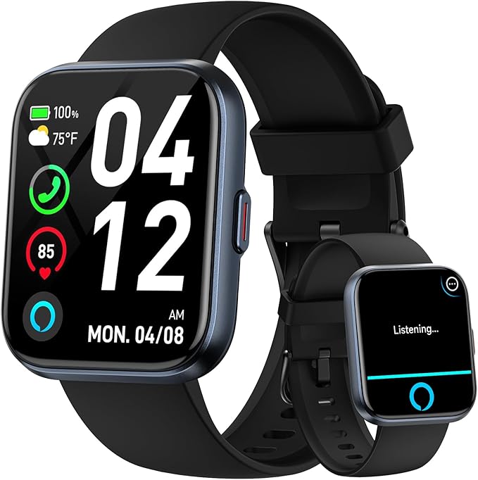 Smart Watches for Men Android & iPhone, 1.8" Alexa Built-in Smartwatches Fitness Tracker Watch with Bluetooth Calls, IP68 Waterproof, Heart Rate/Sleep/SpO2 Monitor, 110 Sport Modes - Black