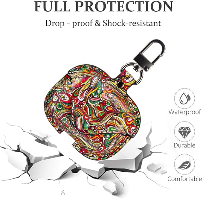 Genuine Leather Case Compatible with AirPods Pro Case 2nd/1st Gen (2023/2022/2019), VOMA Protective Cover for Apple AirPods Pro 2/Pro Wireless Charging Case with Keychain and Snap Lock Paisley