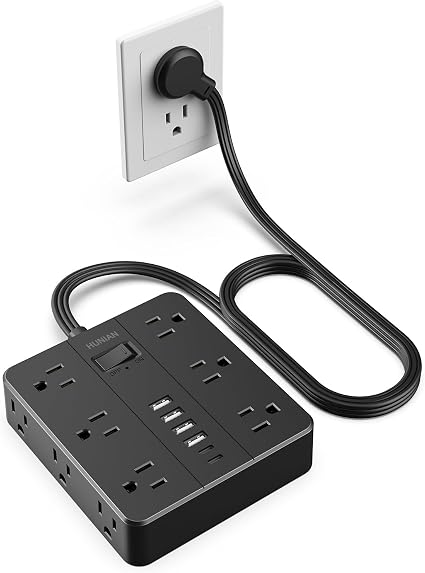 Flat Plug Power Strip, 5Ft Extension Cord with Multiple Outlets
