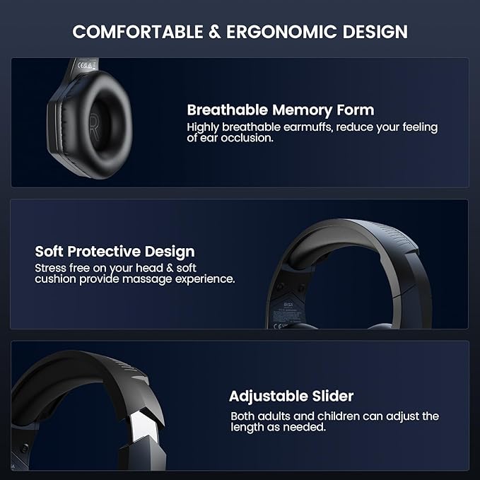 EKSA 2.4GHz Wireless Gaming Headset for PC, PS4, PS5, Gaming Headphones with Noise Cancelling Microphone, 7.1 Surround Sound, 36Hr Battery, RGB, 3.5mm Wired Computer Headset