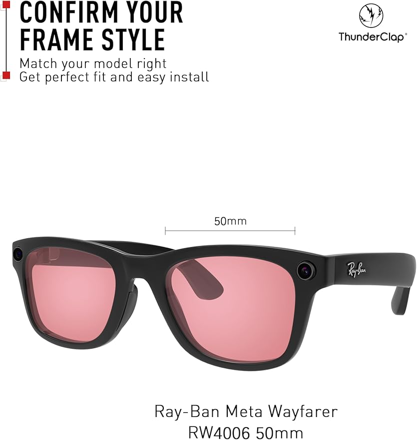 ThunderClap POLARIZED Replacement Lenses Compatible with Ray-Ban Meta Wayfarer RW4006 50mm | RW4008 53mm Smart Glasses