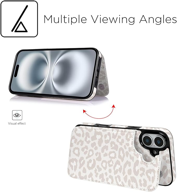 uCOLOR for iPhone 17 Wallet Case with Card Holder PU Leather RFID Blocking Design iPhone 17 flip case for Women Men Magnetic Clasp Kickstand Design 6.3 inch (Beige Leopard)
