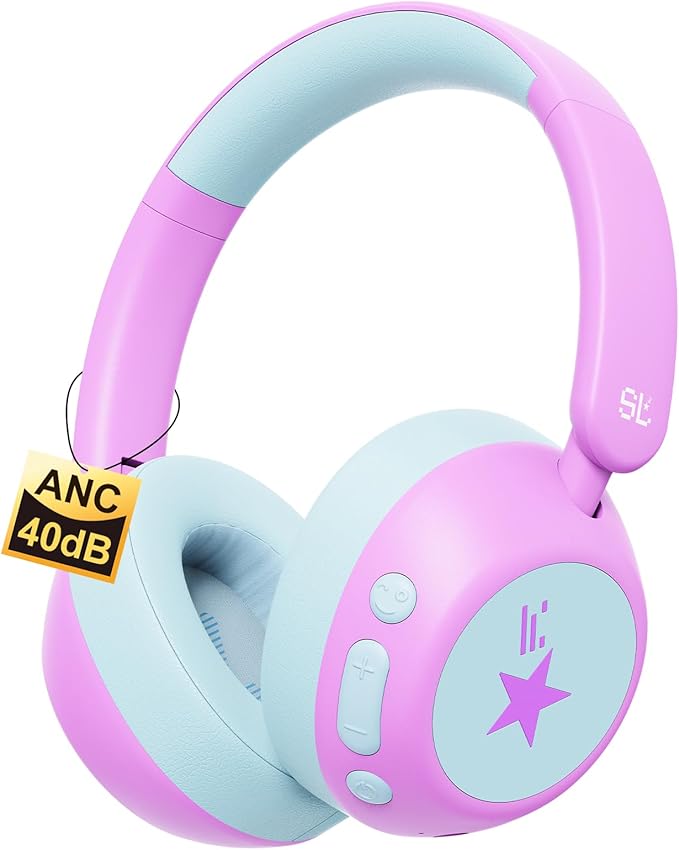 Steellumen Nova1Star Active Noise Cancelling Headphones for Kids, 70H Play Time,Bluetooth6.0,3-Level Volume 75/85/94dB,ANC Safe Wireless Listen, Fast Charging,with Mic,for School,Travel & Airplane