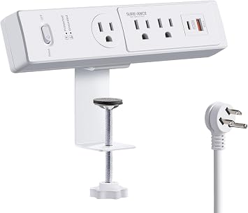 50W Desk Clamp Power Strip with USB-C 30W PD, SUREANCE Desktop Mount Surge Protector, Fits Max 2.5" Table Edge, 980J Surge Protector, 20W USB A, 6FT Extension Cord, Fast Charging Station (White)