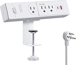50W Desk Clamp Power Strip with USB-C 30W PD, SUREANCE Desktop Mount Surge Protector, Fits Max 2.5" Table Edge, 980J Surge Protector, 20W USB A, 6FT Extension Cord, Fast Charging Station (White) - Image 1