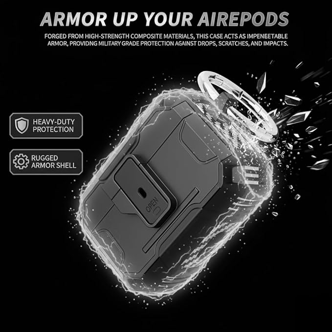 for AirPods Pro 3 Case, Secure Lock Magnetic Lid Cover with Keychain, Military Grade Shockproof Protective Case for Airpods Pro 3rd Generation, Wireless Charging & Front LED Visible,Black02
