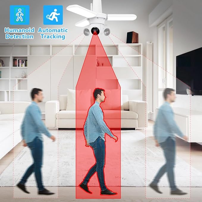 Wireless Security Camera Light Works with Alexa,Super Bright 30W 3000Lumens Garage Light with Wired Socket and 64g TFcard, WiFi 360 PTZ Smart AI Human Detection Cam,Two-Way Audio,Color Night Vision