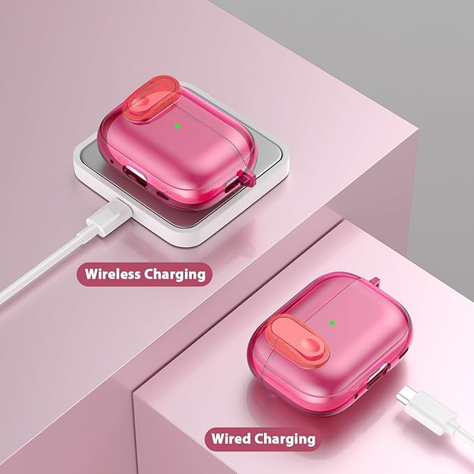 (with Lock) Clear Case Compatible for Cute Apple Airpods Pro 1/2 Cases Women, VISOOM TPU Transparency Air pods Pro 1st 2nd Generation Earbuds Rose Red Case Bling Keychain for Airpod iPod Pro2/1