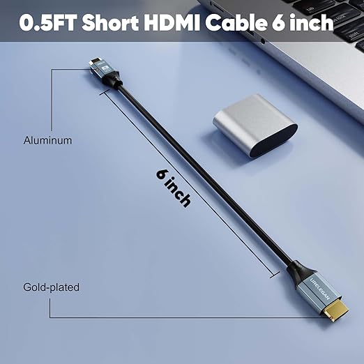 Short HDMI Cable 0.5FT 2-Pack,6 inch HDMI Patch Cable High Speed 4K HDMI Shielded Cord with HDR, Ethernet/ARC, 3D, HDCP 2.2 for PC, Monitor, Roku/LG TV, PS4/PS5, Xbox, Switch, Soundbar,Camera