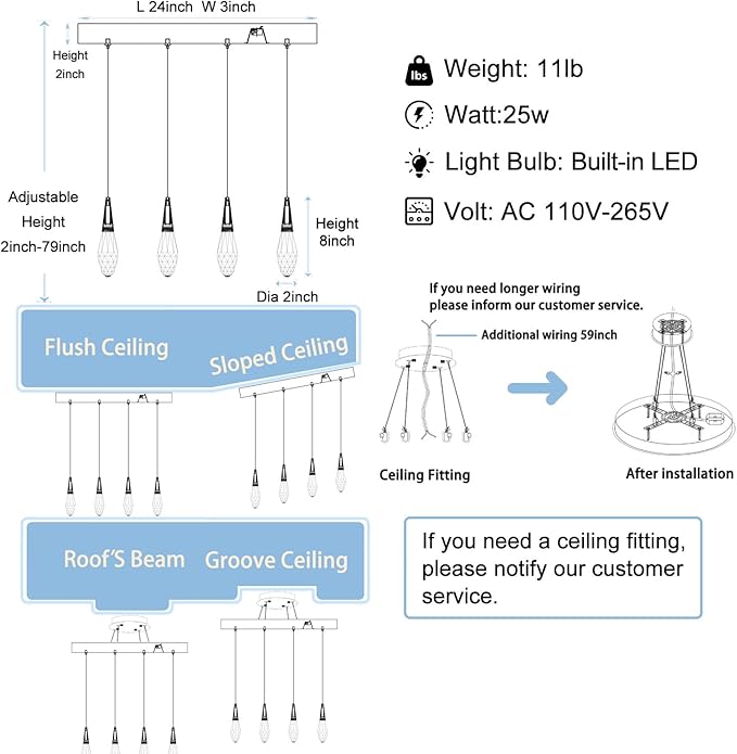4-Lights Rectangular Pendant Lights for Kitchen Island Crystal Rectangular Chandelier for Dining Room Black Linear Chandeliers for Living Room Hallway Bedroom