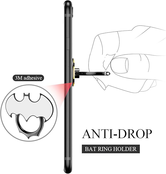 Bat Phone Ring Stand Holder - OATSBASF Cell Phone Ring Holder Finger Grip 360 Degree Rotation Compatible with iPhone 17/16/15/14/13 Pro Max and Other Smartphones（Black+Gold）