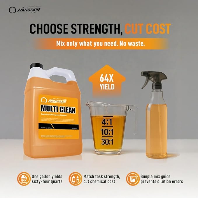 Nanoskin MULTI CLEAN All Purpose Concentrated Cleaner 55 Gallons –Removes Dirt, Grease & Stains on Counters, Carpet, Floors, Fabric, Equipment & Vehicles | Use with Sprayers, Scrubbers, Washers & More