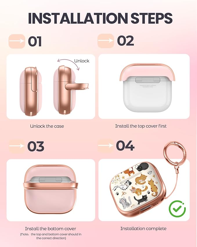 Coralogo for AirPods 4 Case with Safety Lock - Cute Cartoon for Women Girls Fashion Stylish Cats Pattern Design Kawaii Girly Girlish Hard Protective Cover for AirPods 4th Generation 2024