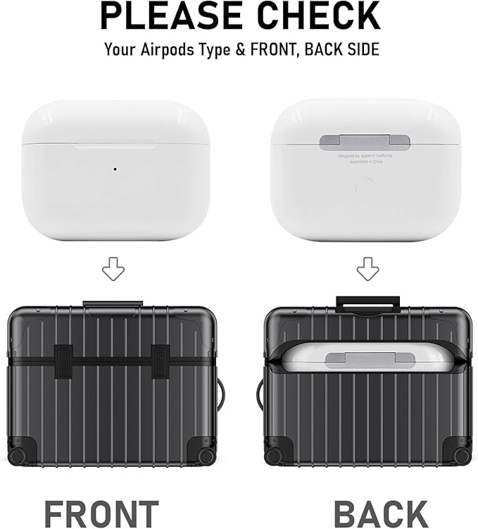 KOREDA Compatible with AirPods Pro 2nd/1st Generation Case Cover, Cute Funny Suitcase Design Case for Airpods Pro 2nd/1st Gen, Fashion Protective Hard Case for Women Men with Keychain (Black)
