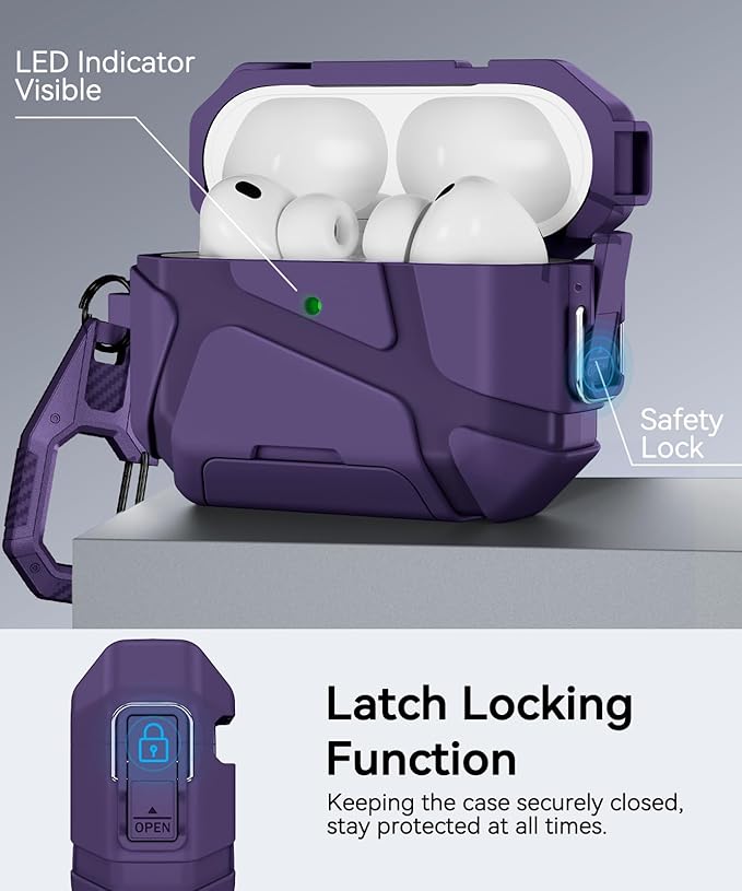 for AirPods Pro 3rd Case (2025 New),Secure Lock & Phone Stand Design Compatible with Airpods Pro 3 Generation Cover with Cleaner Kit-Purple