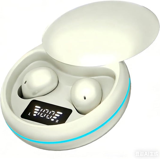 Sleep Earbuds, Ultra-Small in-Ear Headphones Compatible with Bluetooth 5.4, LED Battery Display, Tiny Low-Profile Buds for Side Sleepers, Lightweight Audio Device for Work Home (Lunar White)