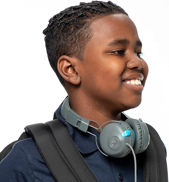 JLab JBuddies Learn On-Ear Kids Headphones, Retractable Boom Mic, Built-in Volume Regulators for Safety, Folding, Adjustable, Great for Schooling Homework and Virtual Classes