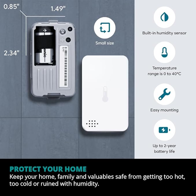 Zigbee Temperature & Humidity Sensor by Ezlo – Monitors Temperature and Humidity Levels Across Your Home – Ideal for Bedrooms, Living Rooms, and Nurseries. Works with Alexa and Zigbee Hubs