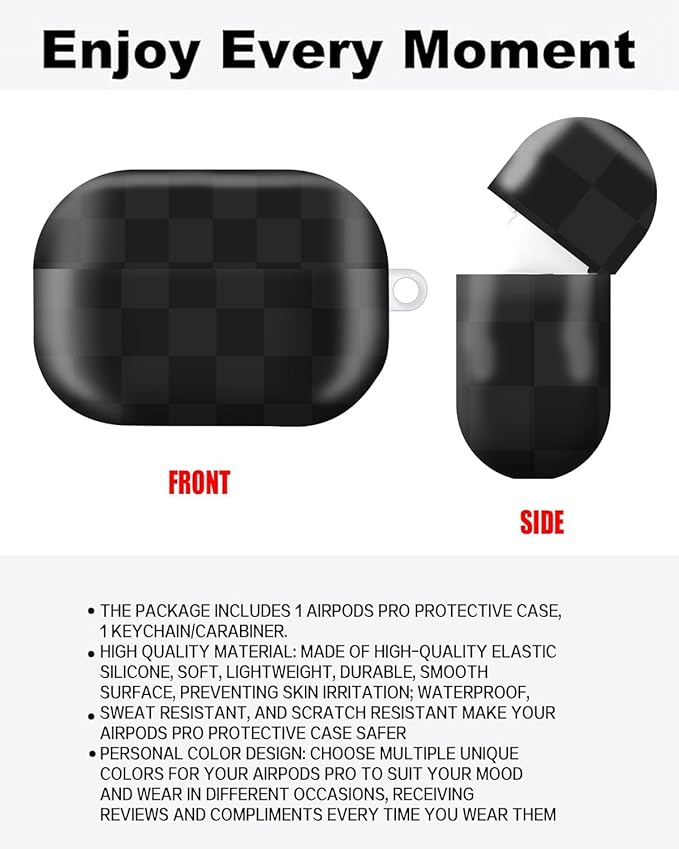 Compatible with AirPod Pro Case 2nd/1st Gen (2023/2022/2019),Shockproof Protective Cover with Keychain for Women,Cute Charging Case for Airpod Pro 2/1(Black Grey Checkered Plaid)