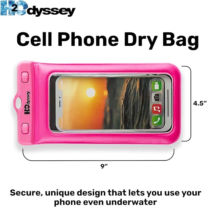 H2ODYSSEY Waterproof Phone Case and Lanyard - Excellent Waterproof Protection - Floats in The Water -Lanyard for Beach Kayak Travel - Universal Size - Pink
