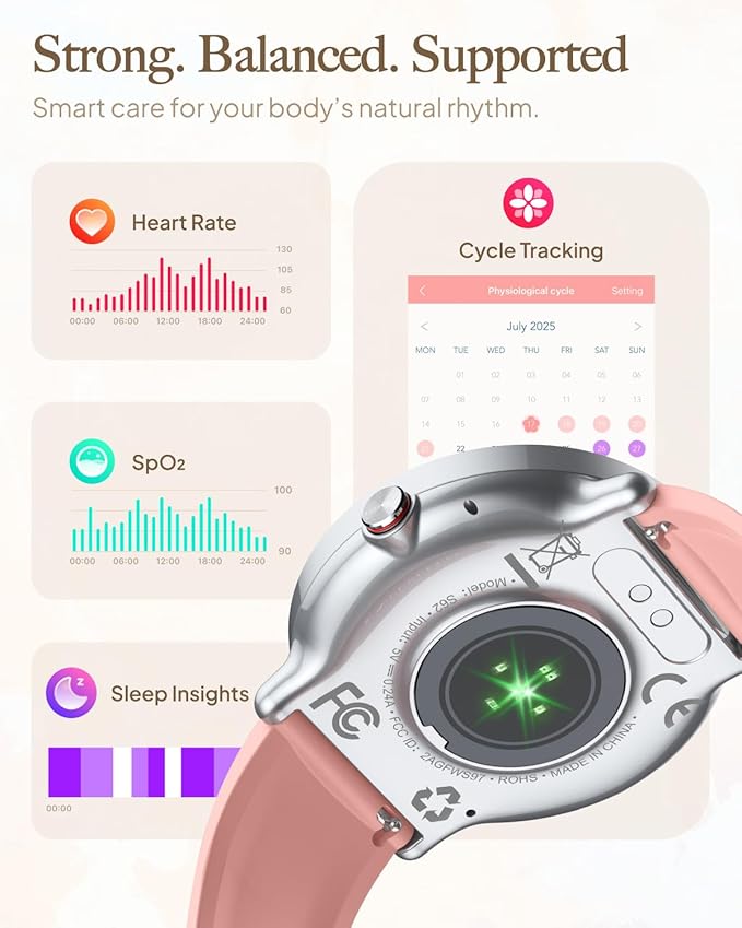 Smart Watch for Women Men, for Android iOS with Sleep & Calorie Monitor, Pedometer Fitness Tracker, Bluetooth Call, IP68 Waterproof, 112+ Sport Modes Round Face Smartwatch (Baroque Pink)