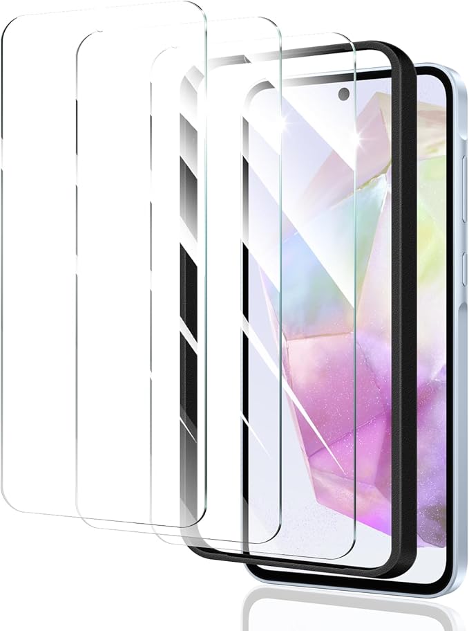 3*Screen Protector for Samsung Galaxy A55/A35 with a Installation Alignment Aid, Double Shatterproof HD Tempered Glass Film, Impact-Protection [9H Hardness][Anti-Shatter][Anti-Scratch]