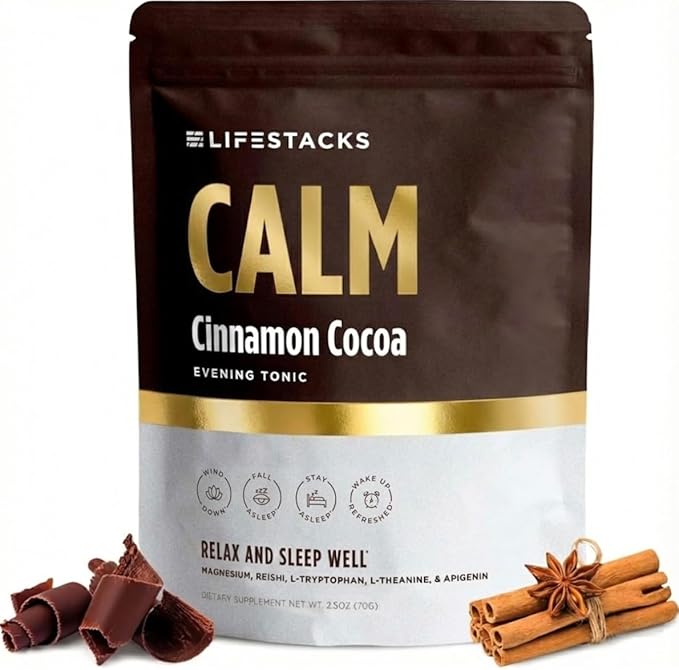Calm Evening Tonic Sleep Powder - Cinnamon‑Cocoa Nighttime Superfood Drink Mix - Magnesium, L‑Theanine, Reishi Mushroom & L‑Tryptophan for Deep Sleep & Recovery, No Grogginess - 5 Servings