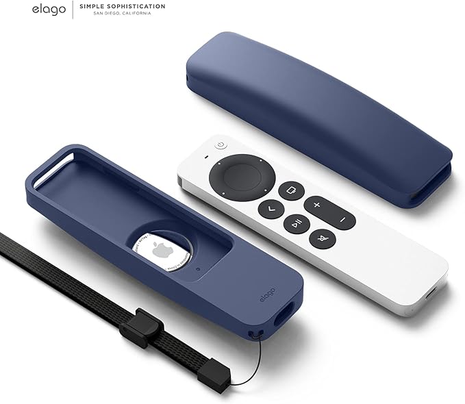 elago R5 Locator Case Compatible with 2022 Apple TV 4K Siri Remote 3rd Gen, 2021 2nd Gen and AirTag - Lanyard Included [Jean Indigo]