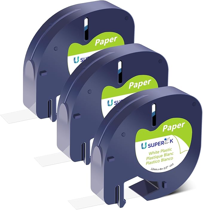 3 Pack Compatible for Dymo Label Maker Refills 91330 10697 White Paper Label Tape 12mm x 4m (1/2" x 13') for Dymo LetraTag Refill 200B LT-100H LT-100T LT-110T OX50, Black on White