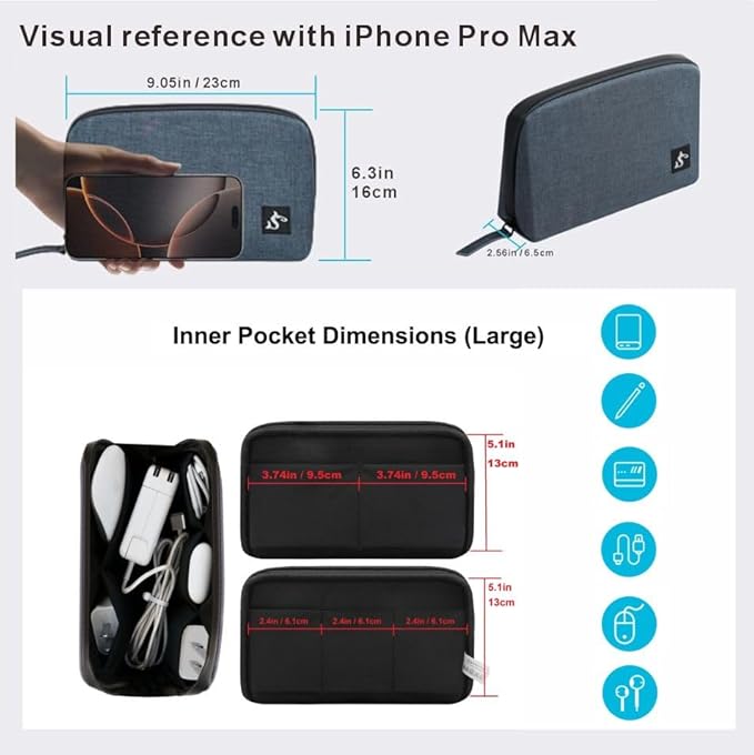 Electronic Organizer Travel Case ??Waterproof Cable Bag for Cord, Charger, Hard Disk, Power Bank ??Small Tech Storage for Travel, Backpack, Business Trip, Airplane