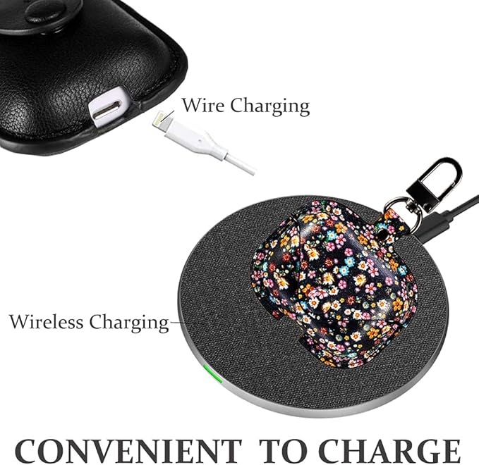 Genuine Leather Case Compatible with AirPods Pro Case 2nd/1st Gen (2023/2022/2019), VOMA Protective Cover for Apple AirPods Pro 2/Pro Wireless Charging Case with Keychain and Snap Lock Colorful Floral