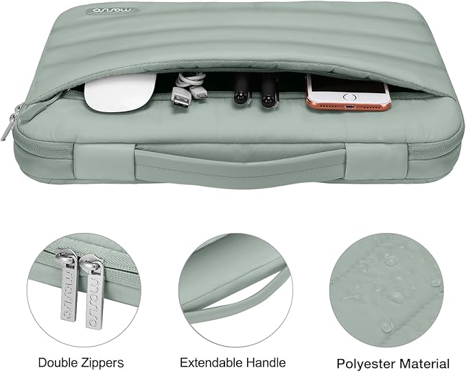 MOSISO Compatible with MacBook Air 13 inch Case M5 2026 M4 2025 M3 M2 2024-2022 A3449 A3240 A3113 A2681, Hard Case&Puffy Bag&Keyboard Cover&Webcam Cover&ScreenFilm for MacBook Air 13.6, Antique Green