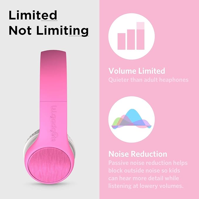 LilGadgets Connect+ Style On-Ear Kids Headphones with Microphone - SharePort Technology, SoftTouch Padding, Detachable Cable, Volume Limiting, Durable & Adjustable - Pink