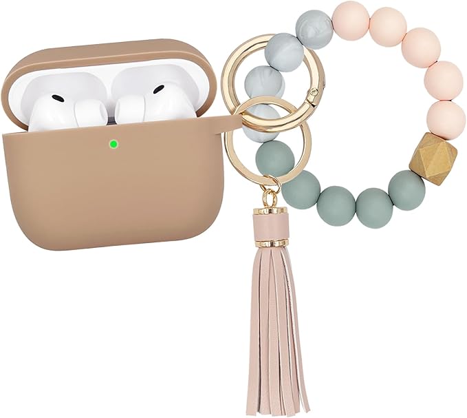 Compatible with AirPods Pro 3 Case Cover 2025, Silicone Protective Cover with Bracelet Keychain for Apple AirPods Pro 3rd Generation Wireless Earbuds (Milk Tea)