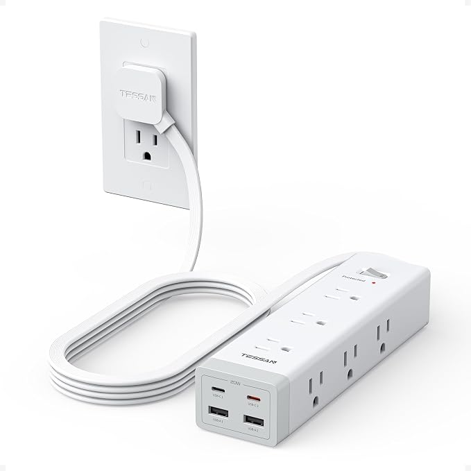 TESSAN Surge Protector Power Strip with 1050J Protection, 6 Ft, Grey